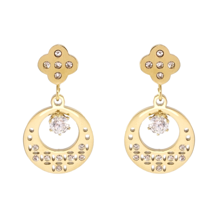 Серьги Xuping TTM Stainless Steel цвет 14K пусеты Подвески с вставками циркония фото №1 Серьги Xuping TTM Stainless Steel цвет 14K пусеты Подвески с вставками циркония фото №1
