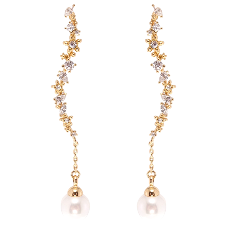 Серьги Xuping QQMM Позолота 18K пусеты Цветочный орнамент с жемчугом фото №19