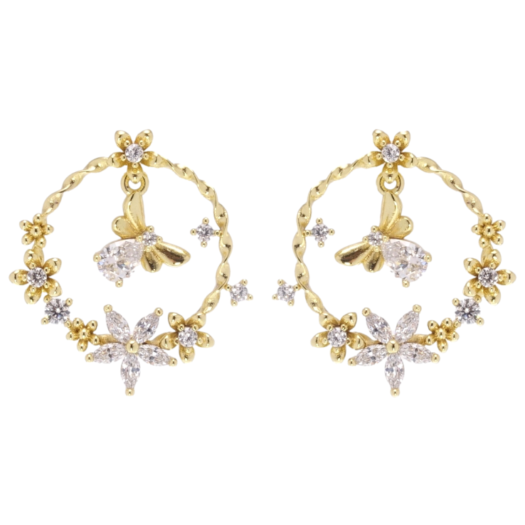 Сережки Xuping JEAN GOUJON Позолота 14K пусети колечки з квітами та мушкою фото №4 Сережки Xuping JEAN GOUJON Позолота 14K пусети колечки з квітами та мушкою фото №4
