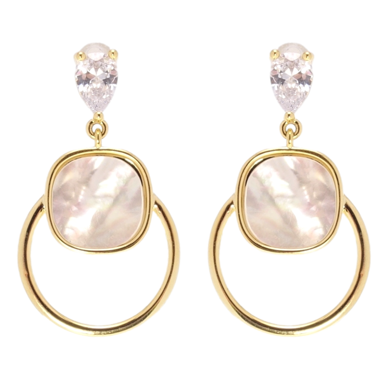 Сережки Xuping JEAN GOUJON Позолота 14K пусети колечки з перламутровими фото №12