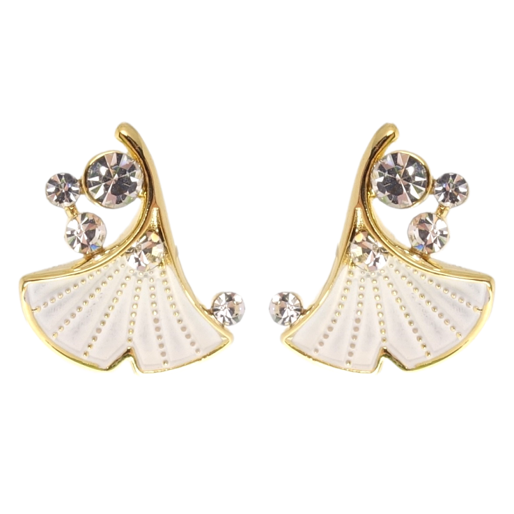 Серьги Xuping JEAN GOUJON Позолота 14K пусеты Листики с кристаллами и эмалью фото №2 Серьги Xuping JEAN GOUJON Позолота 14K пусеты Листики с кристаллами и эмалью фото №2