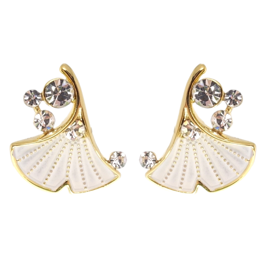 Серьги Xuping JEAN GOUJON Позолота 14K пусеты Листики с кристаллами и эмалью фото №1