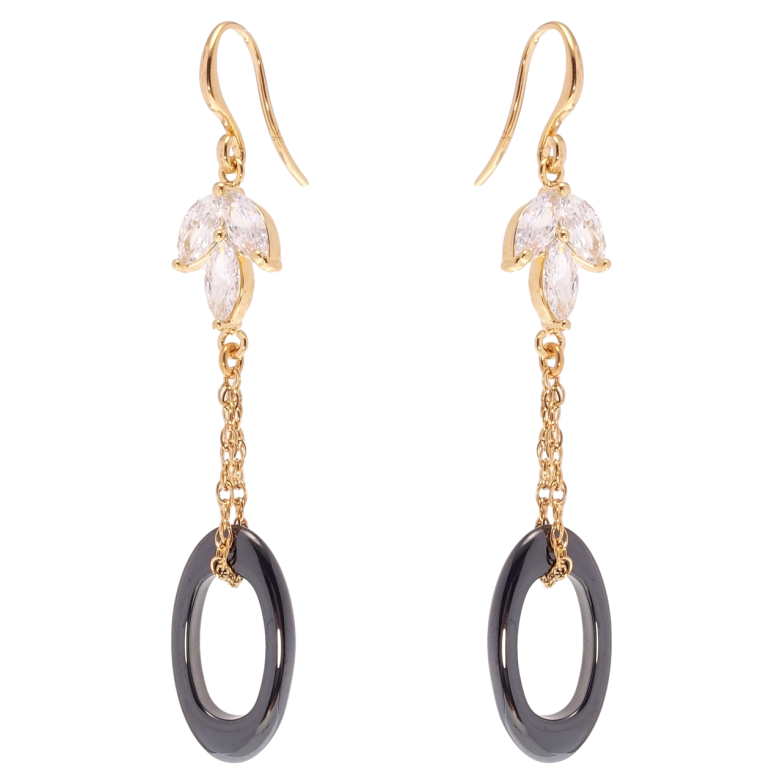 Серьги Xuping Позолота 18K подвески французский замок Колечки из черной керамики на цепочке фото №20