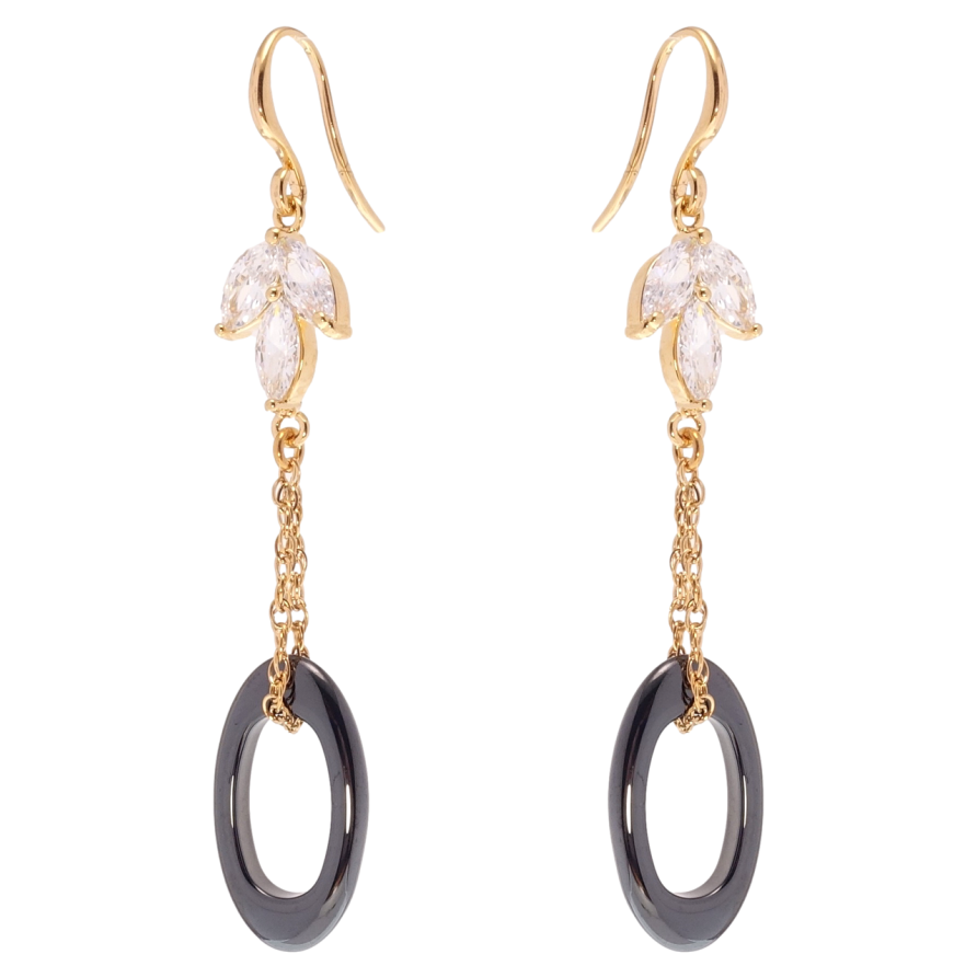 Серьги Xuping Позолота 18K подвески французский замок Колечки из черной керамики на цепочке фото №1 Серьги Xuping Позолота 18K подвески французский замок Колечки из черной керамики на цепочке фото №1