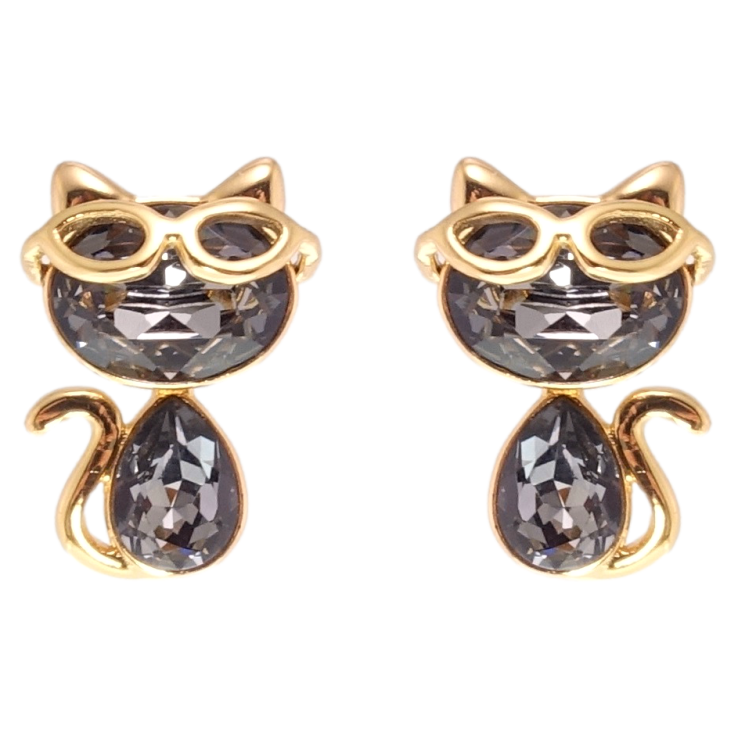 Серьги Xuping цвет 18K с кристаллами Swarovski пусеты Кошки с кристаллами Graphite фото №7