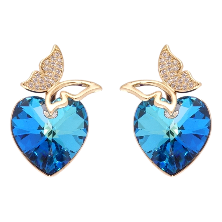 Серьги Xuping цвет 18K с кристаллами Swarovski пусеты Бабочки с кристаллами Capri Blue фото №15