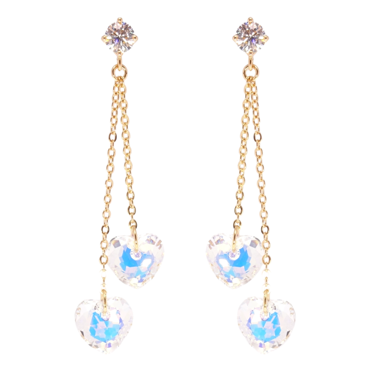Серьги Xuping цвет 18K с кристаллами Swarovski пусеты "Подвески с кристальными сердечками Shimmer" фото №8