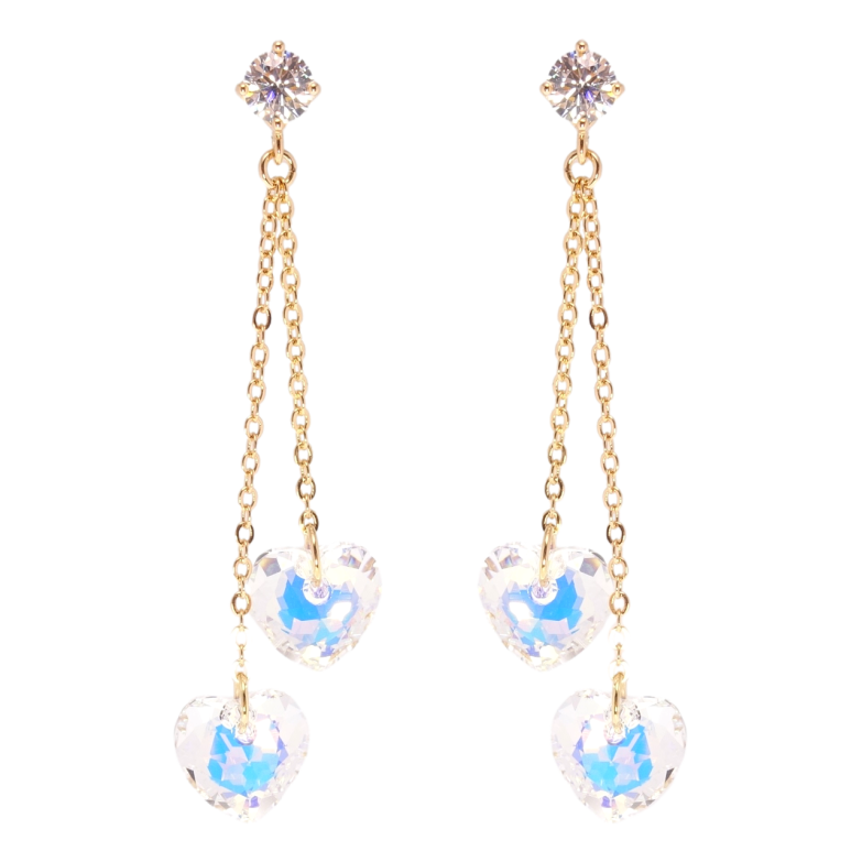 Серьги Xuping цвет 18K с кристаллами Swarovski пусеты "Подвески с кристальными сердечками Shimmer" фото №4 Серьги Xuping цвет 18K с кристаллами Swarovski пусеты "Подвески с кристальными сердечками Shimmer" фото №4