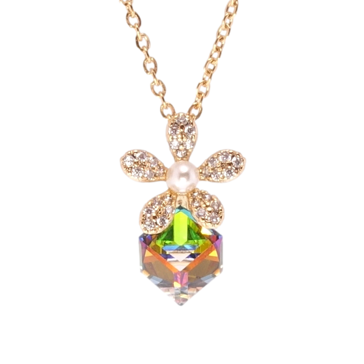 Кулон Xuping 18K с кр-ми Swarovski на цепочке Кристальный куб Vitrail Medium с цветком длина 40-46см х 1мм фото №3 Кулон Xuping 18K с кр-ми Swarovski на цепочке Кристальный куб Vitrail Medium с цветком длина 40-46см х 1мм фото №3