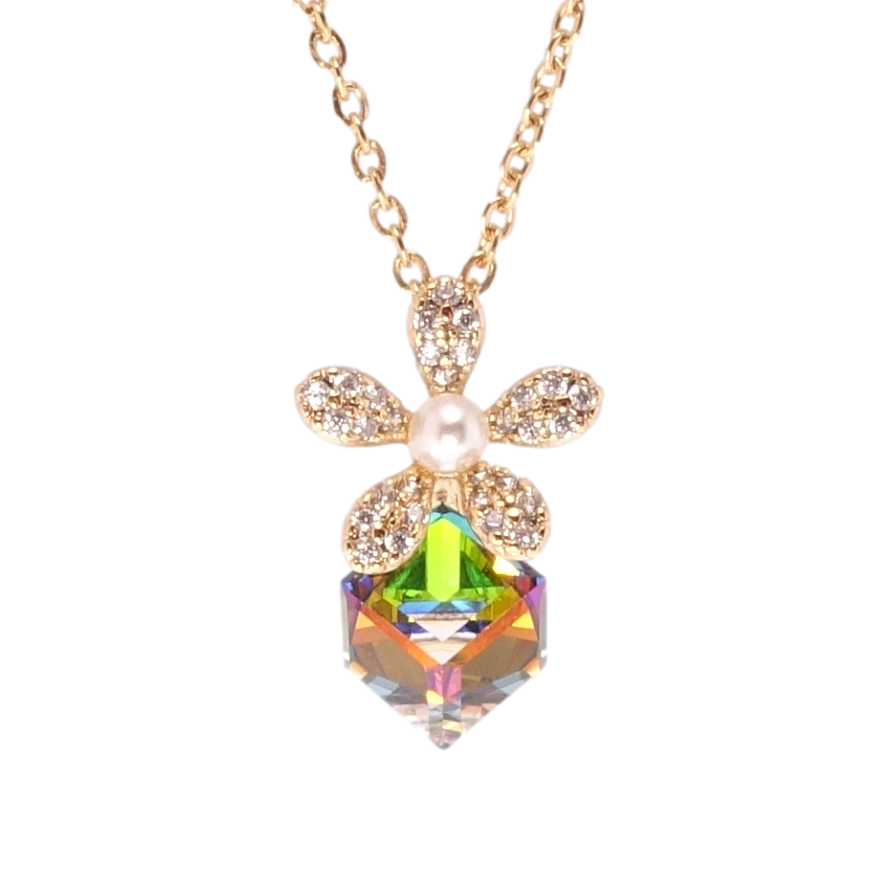 Кулон Xuping 18K с кр-ми Swarovski на цепочке Кристальный куб Vitrail Medium с цветком длина 40-46см х 1мм фото №1 Кулон Xuping 18K с кр-ми Swarovski на цепочке Кристальный куб Vitrail Medium с цветком длина 40-46см х 1мм фото №1