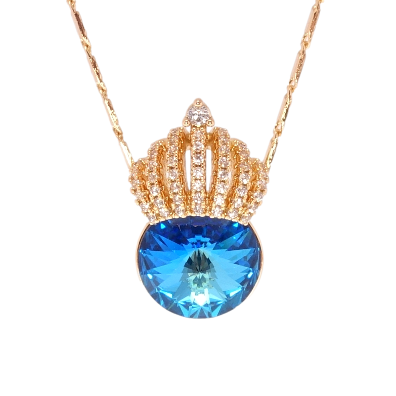 Кулон Xuping 18K з кр-ми Swarovski на ланцюжку Кристал Capri Blue з короною довжина 40-45см х 2мм фото №2