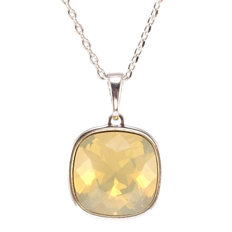 Кулон Xuping колір Родій з кр-ми Swarovski на ланцюжку Кристал Yellow Opal 14х14мм довжина 40-45см х 1мм фото №1
