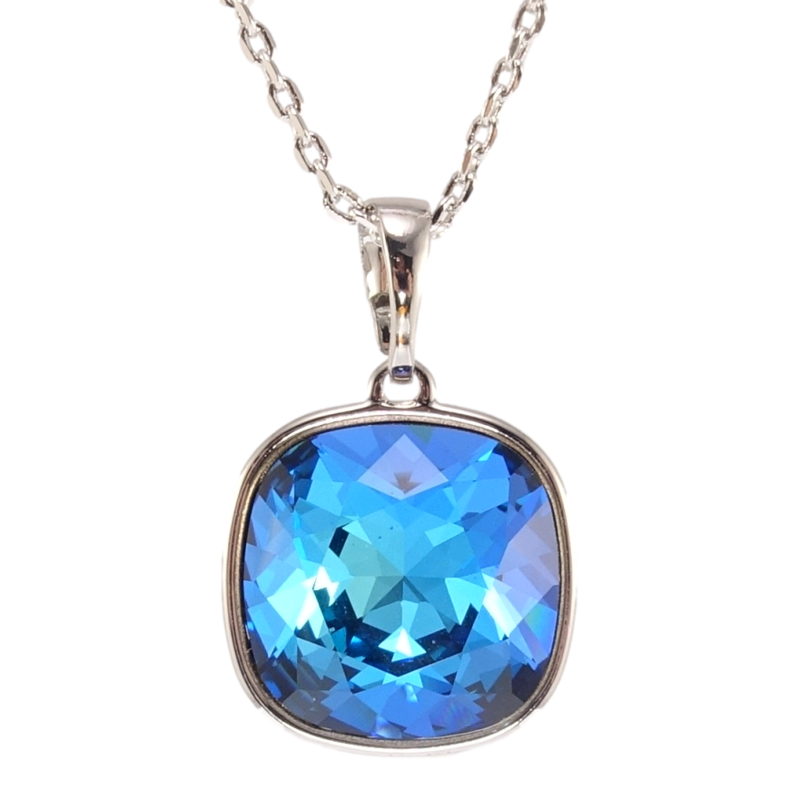 Кулон Xuping колір Родій з кр-ми Swarovski на ланцюжку Кристал Capri Blue 14х14мм довжина 40-45см х 1мм фото №1 Кулон Xuping колір Родій з кр-ми Swarovski на ланцюжку Кристал Capri Blue 14х14мм довжина 40-45см х 1мм фото №1