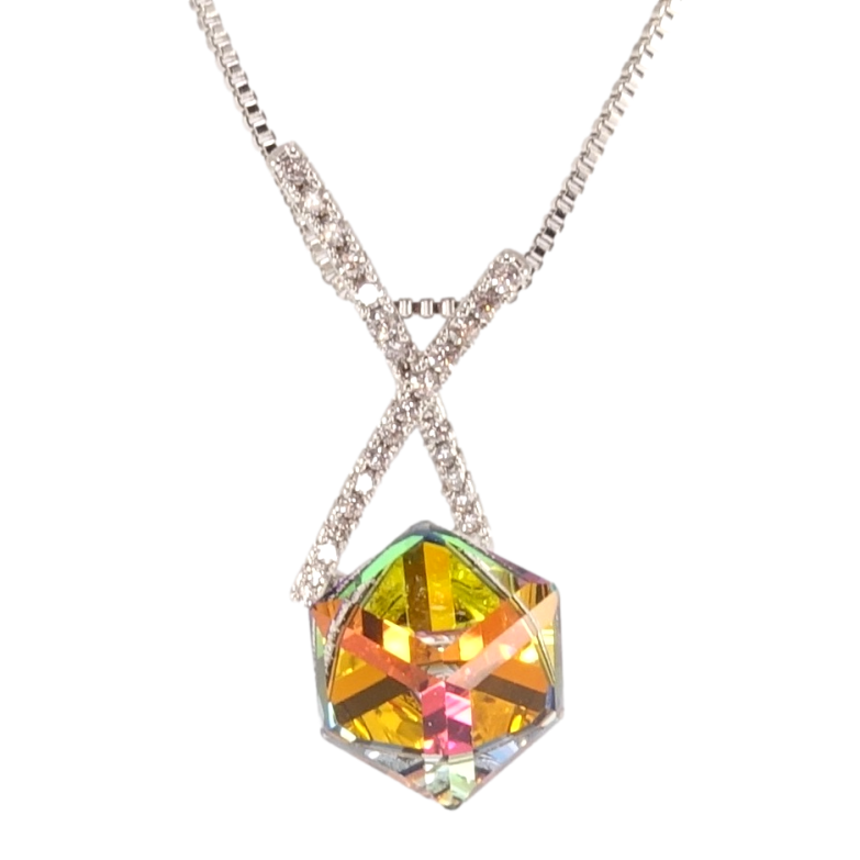 Кулон Xuping колір Родій з кр-ми Swarovski на ланцюжку Кристальний куб Vitrail Medium довжина 40-45см х 1мм фото №2 Кулон Xuping колір Родій з кр-ми Swarovski на ланцюжку Кристальний куб Vitrail Medium довжина 40-45см х 1мм фото №2