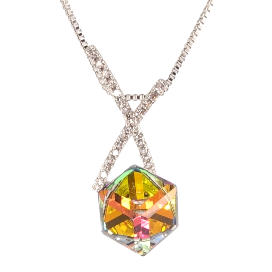 Кулон Xuping колір Родій з кр-ми Swarovski на ланцюжку Кристальний куб Vitrail Medium довжина 40-45см х 1мм фото №1 Кулон Xuping колір Родій з кр-ми Swarovski на ланцюжку Кристальний куб Vitrail Medium довжина 40-45см х 1мм фото №1