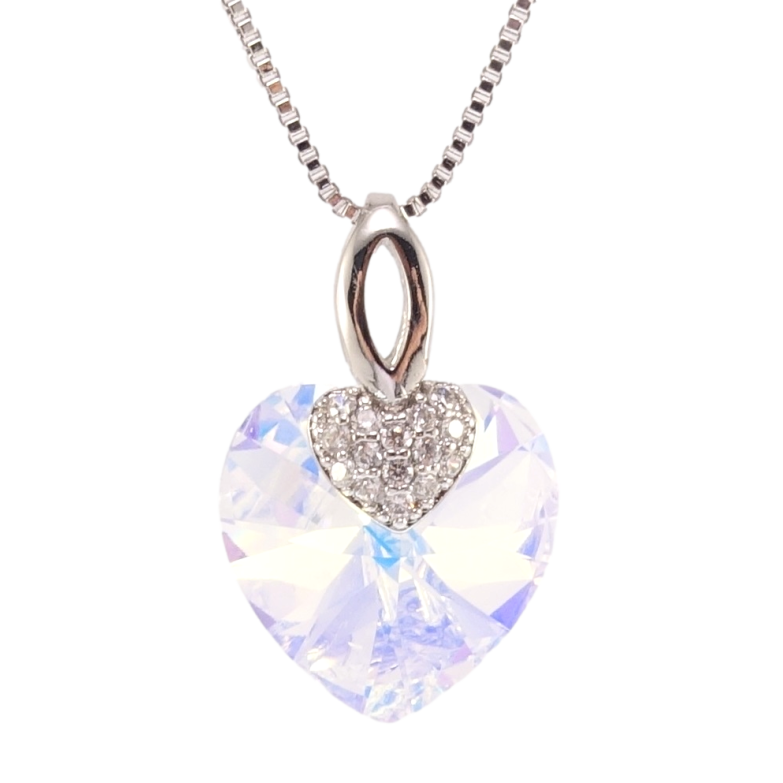 Кулон Xuping колір Родій з кр-ми Swarovski на ланцюжку Кристальне серце Shimmer довжина 40-45см х 1мм фото №1