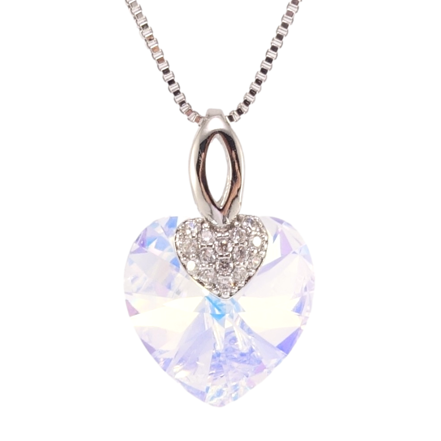 Кулон Xuping колір Родій з кр-ми Swarovski на ланцюжку Кристальне серце Shimmer довжина 40-45см х 1мм фото №1