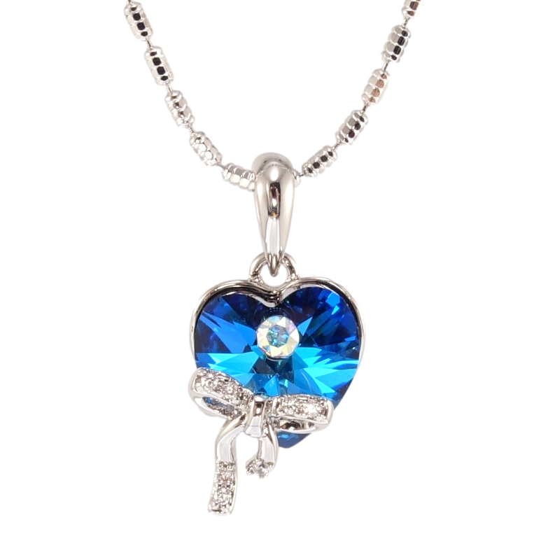 Кулон Xuping колір Родій з кр-ми Swarovski на ланцюжку Кристальне серце Capri Blue довжина 40-45см х 1мм фото №10