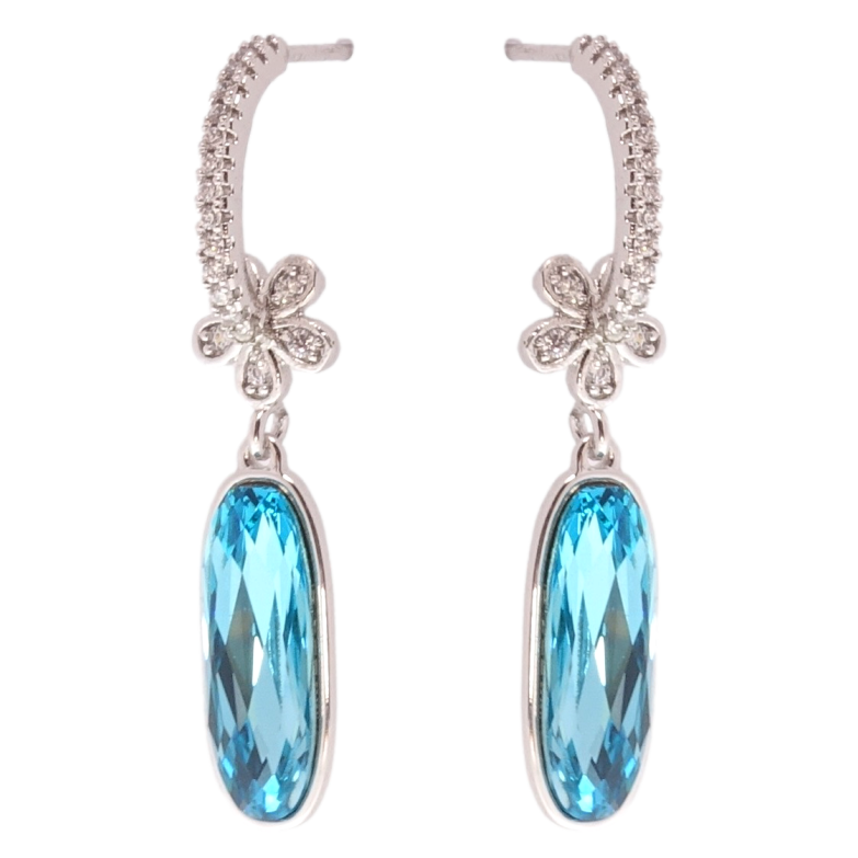 Сережки Xuping колір Родій з кристалами Swarovski пусети Підвіски з кристалом Blue Zircon фото №5 Сережки Xuping колір Родій з кристалами Swarovski пусети Підвіски з кристалом Blue Zircon фото №5
