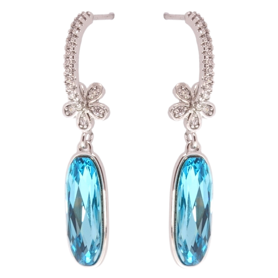 Серьги Xuping цвет Родий с кристаллами Swarovski пусеты Подвески с кристаллом Blue Zircon фото №1 Серьги Xuping цвет Родий с кристаллами Swarovski пусеты Подвески с кристаллом Blue Zircon фото №1