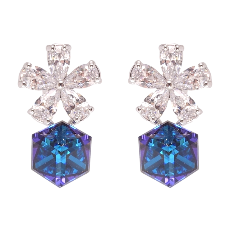 Сережки Xuping колір Родій з кристалами Swarovski пусети Кристальні квіточки з кубиком Capri Blue фото №16 Сережки Xuping колір Родій з кристалами Swarovski пусети Кристальні квіточки з кубиком Capri Blue фото №16