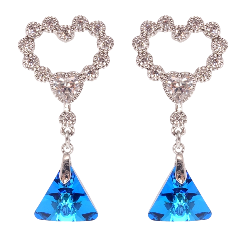 Серьги Xuping цвет Родий с кристаллами Swarovski пусеты Сердечки с кристаллом Capri Blue фото №3