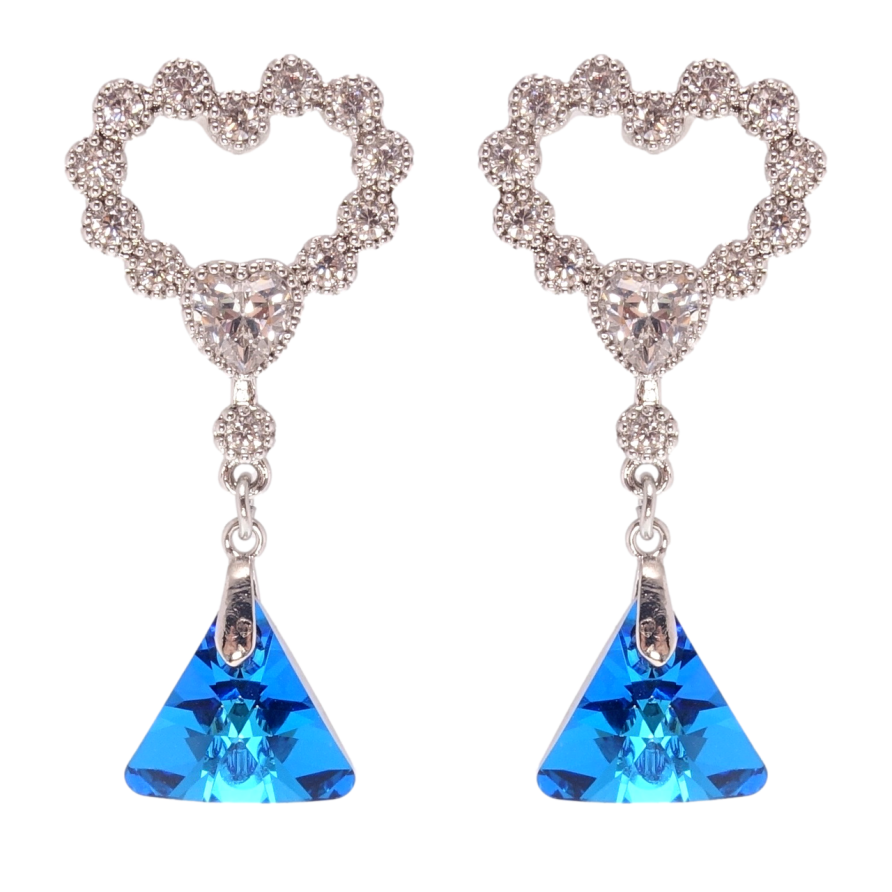 Сережки Xuping колір Родій з кристалами Swarovski пусети Сердечка з кристалом Capri Blue фото №1 Сережки Xuping колір Родій з кристалами Swarovski пусети Сердечка з кристалом Capri Blue фото №1