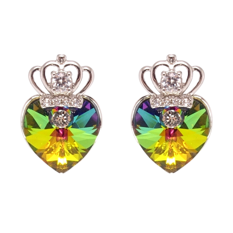 Сережки Xuping колір Родій з кристалами Swarovski пусети Кристальні серця Vitrail Medium з короною фото №9 Сережки Xuping колір Родій з кристалами Swarovski пусети Кристальні серця Vitrail Medium з короною фото №9