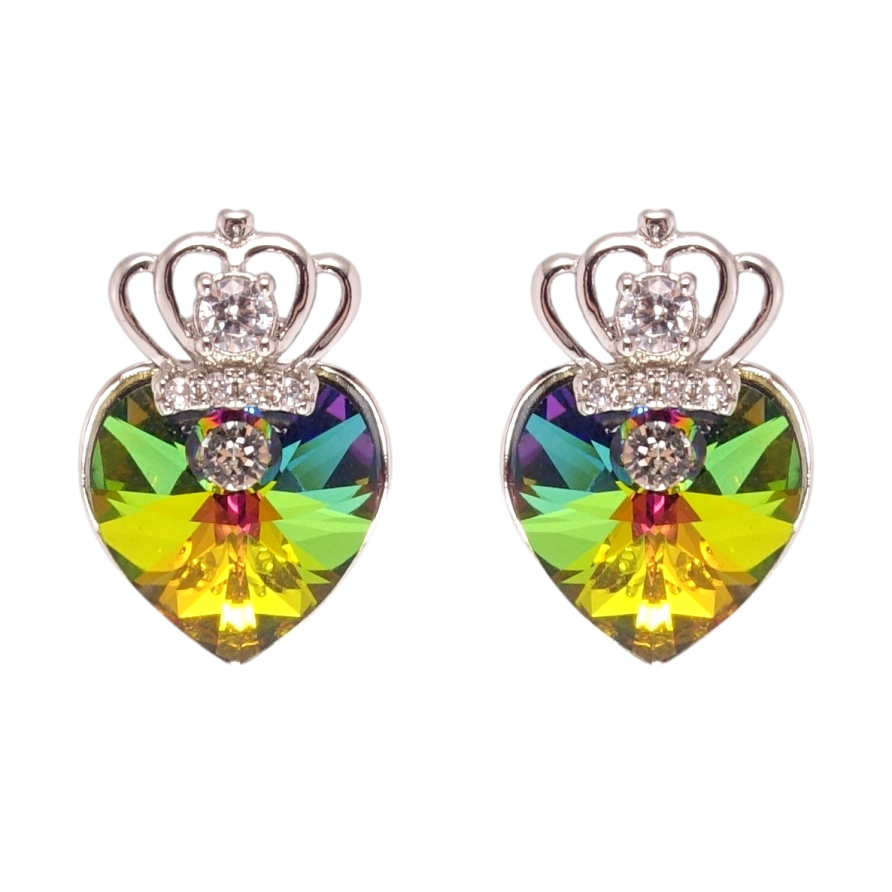 Серьги Xuping цвет Родий с кристаллами Swarovski пусеты Кристальные сердечки Vitrail Medium с короной фото №1 Серьги Xuping цвет Родий с кристаллами Swarovski пусеты Кристальные сердечки Vitrail Medium с короной фото №1