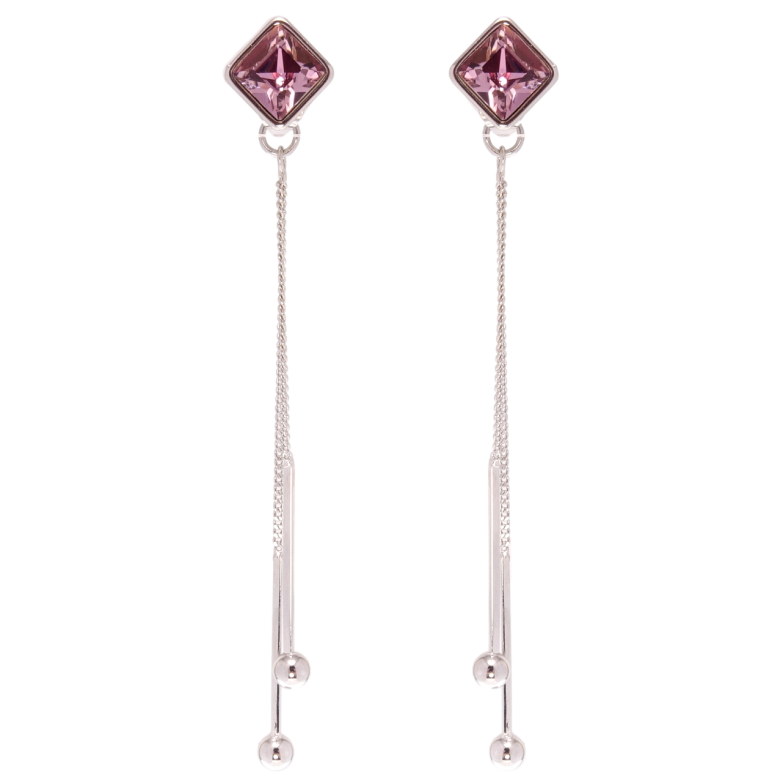 Сережки Xuping колір Родій з кристалами Swarovski пусети Підвіски з кристалом Amethyst 8х8мм фото №5 Сережки Xuping колір Родій з кристалами Swarovski пусети Підвіски з кристалом Amethyst 8х8мм фото №5