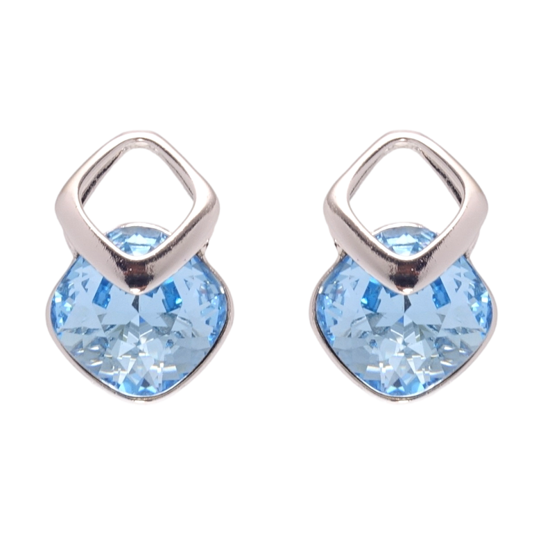 Сережки Xuping колір Родій з кристалами Swarovski пусети Ромби з кристалом Aquamarine фото №2 Сережки Xuping колір Родій з кристалами Swarovski пусети Ромби з кристалом Aquamarine фото №2