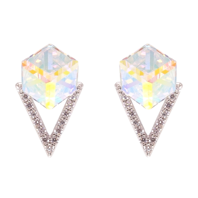 Сережки Xuping колір Родій з кристалами Swarovski пусети Кристальні кубики Shimmer фото №5 Сережки Xuping колір Родій з кристалами Swarovski пусети Кристальні кубики Shimmer фото №5