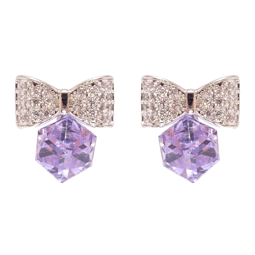 Серьги Xuping цвет Родий с кристаллами Swarovski пусеты Кристальные кубики Tanzanite на бантах фото №1