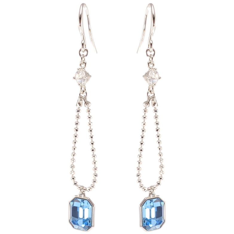 Сережки Xuping колір Родій з кристалами Swarovski французький замок Підвіски з кристалами Aquamarine фото №7
