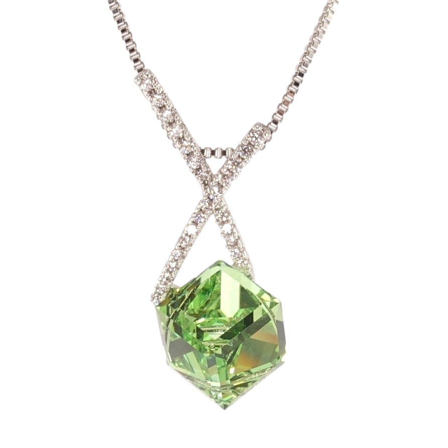 Кулон Xuping колір Родій з кр-ми Swarovski на ланцюжку Кристальний куб Peridot довжина 40-45см х 1мм фото №1 Кулон Xuping колір Родій з кр-ми Swarovski на ланцюжку Кристальний куб Peridot довжина 40-45см х 1мм фото №1