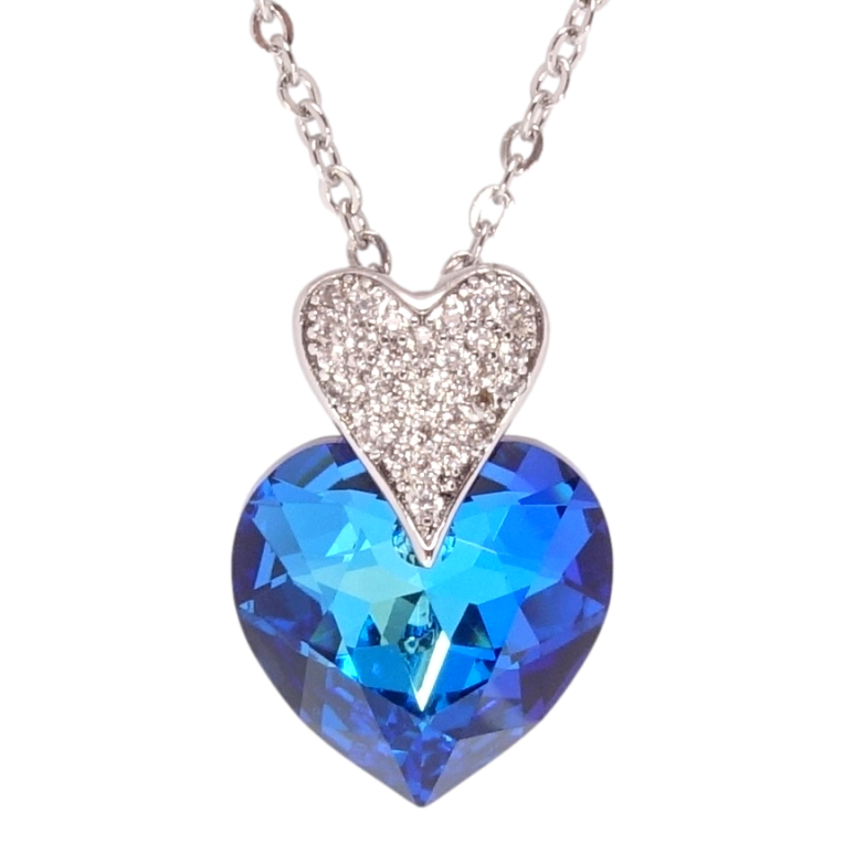 Кулон Xuping колір Родій з кр-ми Swarovski на ланцюжку Сердечки кристал Capri Blue довжина 40-46,5см х 2мм фото №1 Кулон Xuping колір Родій з кр-ми Swarovski на ланцюжку Сердечки кристал Capri Blue довжина 40-46,5см х 2мм фото №1
