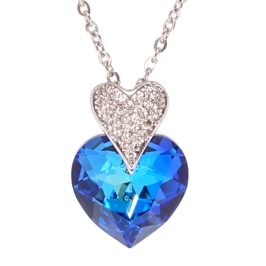 Кулон Xuping колір Родій з кр-ми Swarovski на ланцюжку Сердечки кристал Capri Blue довжина 40-46,5см х 2мм фото №1 Кулон Xuping колір Родій з кр-ми Swarovski на ланцюжку Сердечки кристал Capri Blue довжина 40-46,5см х 2мм фото №1