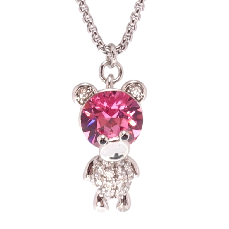 Кулон Xuping цвет Родий с кр-ми Swarovski на цепочке Мишка с кристаллом Rose длина 40-45см х 1мм фото №2
