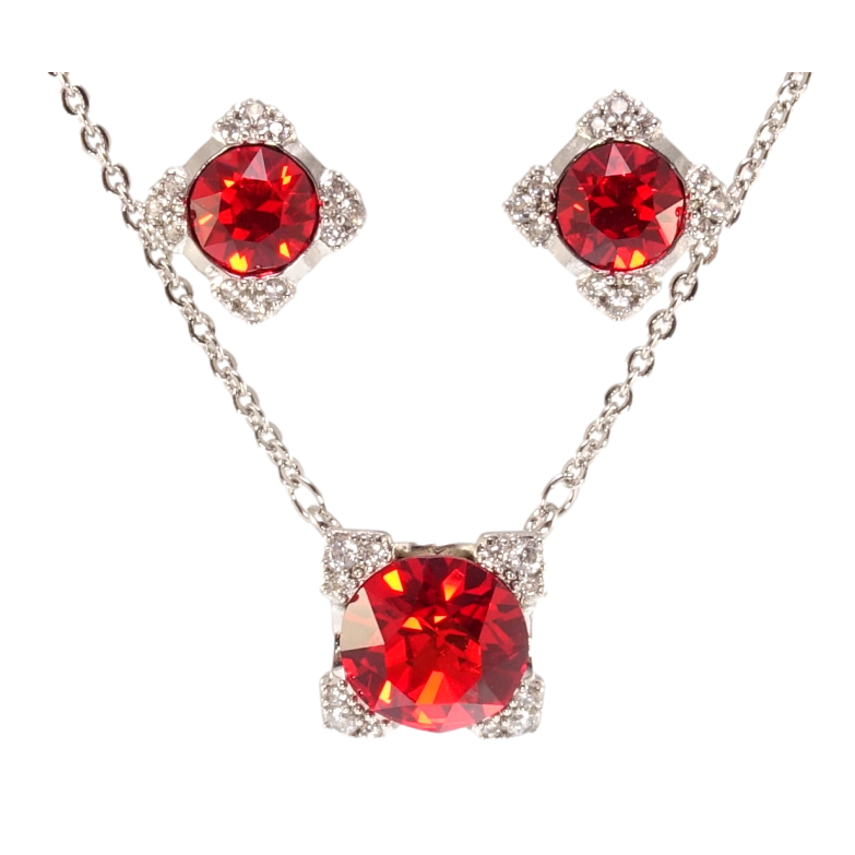 Набір Xuping колір Родій з кр-ми Swarovski Сережки Кулон на ланцюжку Кристали Light Siam довжина 40-45см х 1мм фото №2 Набір Xuping колір Родій з кр-ми Swarovski Сережки Кулон на ланцюжку Кристали Light Siam довжина 40-45см х 1мм фото №2