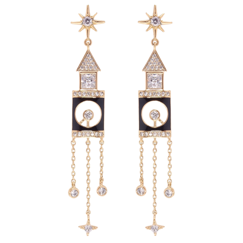 Сережки Xuping QQMM Позолота 18K пусети Вежі з годинником фото №14 Сережки Xuping QQMM Позолота 18K пусети Вежі з годинником фото №14
