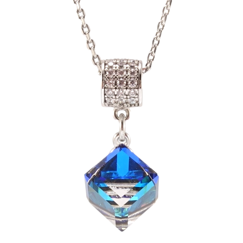 Кулон Xuping колір Родій з кр-ми Swarovski на ланцюжку Кристальний куб Capri Blue довжина 40-45,5см х 1мм фото №7 Кулон Xuping колір Родій з кр-ми Swarovski на ланцюжку Кристальний куб Capri Blue довжина 40-45,5см х 1мм фото №7