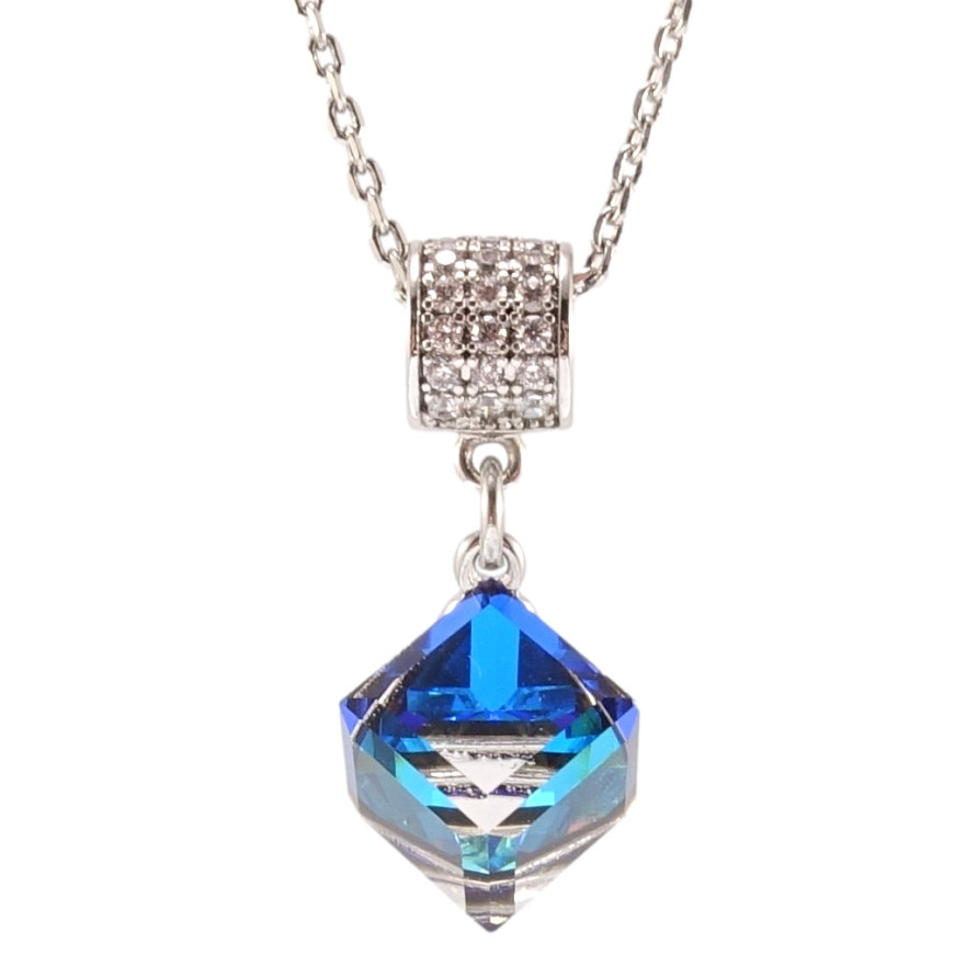 Кулон Xuping колір Родій з кр-ми Swarovski на ланцюжку Кристальний куб Capri Blue довжина 40-45,5см х 1мм фото №1 Кулон Xuping колір Родій з кр-ми Swarovski на ланцюжку Кристальний куб Capri Blue довжина 40-45,5см х 1мм фото №1