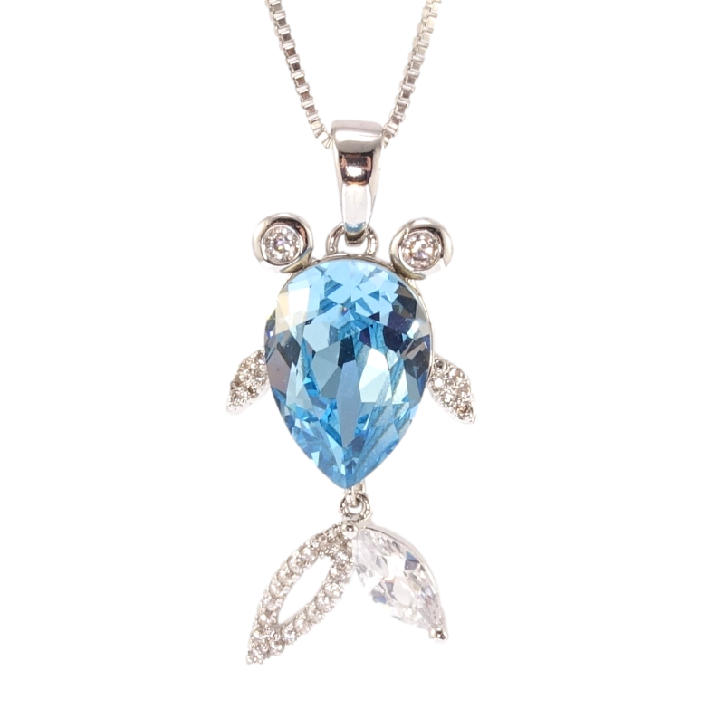 Кулон Xuping колір Родій з кр-ми Swarovski на ланцюжку Рибка кристал Aquamarine довжина 41,43,45см х 1мм фото №2 Кулон Xuping колір Родій з кр-ми Swarovski на ланцюжку Рибка кристал Aquamarine довжина 41,43,45см х 1мм фото №2