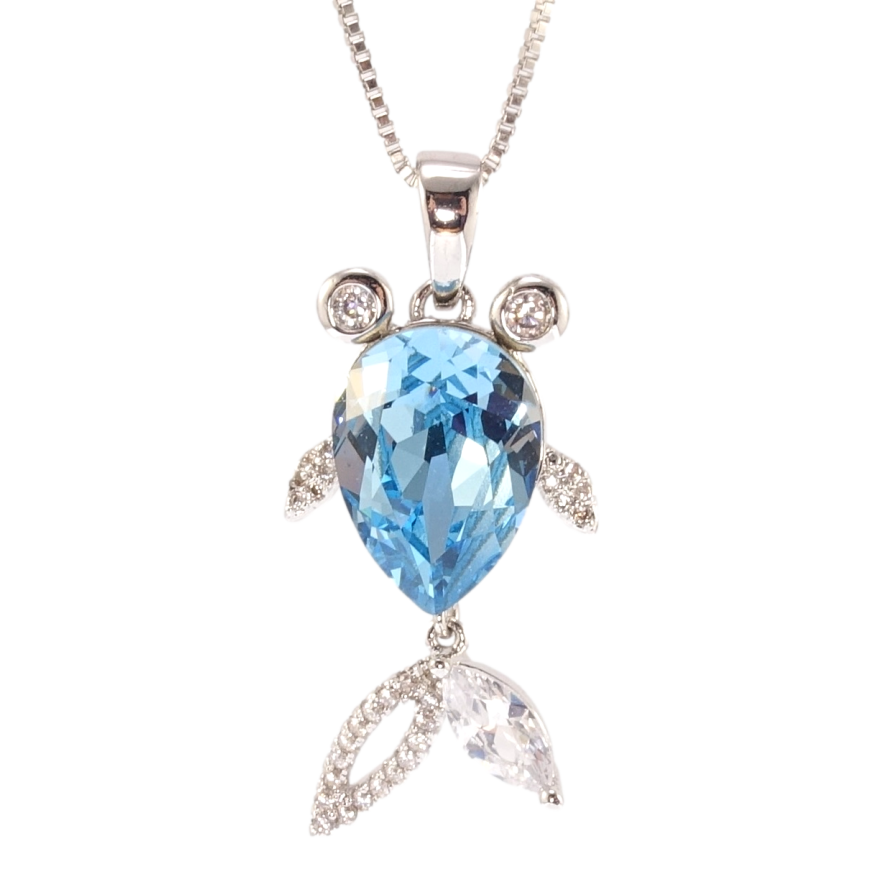Кулон Xuping колір Родій з кр-ми Swarovski на ланцюжку Рибка кристал Aquamarine довжина 41,43,45см х 1мм фото №1 Кулон Xuping колір Родій з кр-ми Swarovski на ланцюжку Рибка кристал Aquamarine довжина 41,43,45см х 1мм фото №1