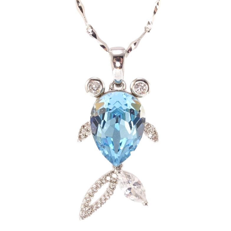 Кулон Xuping колір Родій з кр-ми Swarovski на ланцюжку Рибка кристал Aquamarine довжина 46,5-51,5см х 1мм фото №2 Кулон Xuping колір Родій з кр-ми Swarovski на ланцюжку Рибка кристал Aquamarine довжина 46,5-51,5см х 1мм фото №2