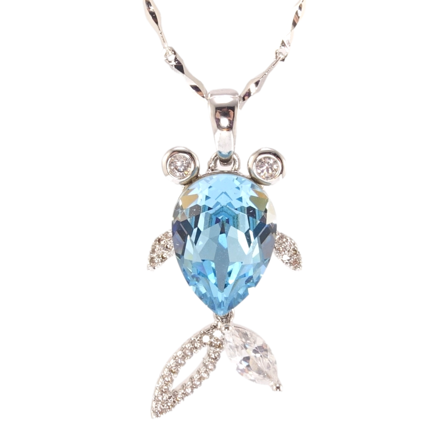 Кулон Xuping колір Родій з кр-ми Swarovski на ланцюжку Рибка кристал Aquamarine довжина 46,5-51,5см х 1мм фото №1 Кулон Xuping колір Родій з кр-ми Swarovski на ланцюжку Рибка кристал Aquamarine довжина 46,5-51,5см х 1мм фото №1