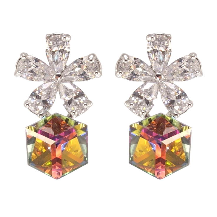 Сережки Xuping колір Родій з кристалами Swarovski пусети Квіточки з кристальними кубиками Vitrail Medium фото №5 Сережки Xuping колір Родій з кристалами Swarovski пусети Квіточки з кристальними кубиками Vitrail Medium фото №5