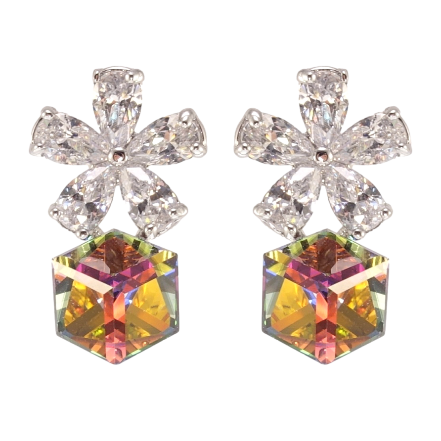 Серьги Xuping цвет Родий с кристаллами Swarovski пусеты Цветочки с кристальными кубиками Vitrail Medium фото №1 Серьги Xuping цвет Родий с кристаллами Swarovski пусеты Цветочки с кристальными кубиками Vitrail Medium фото №1