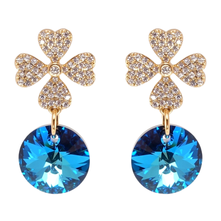 Серьги Xuping цвет 18K с кристаллами Swarovski пусеты Цветочки с кристаллами Capri Blue фото №13