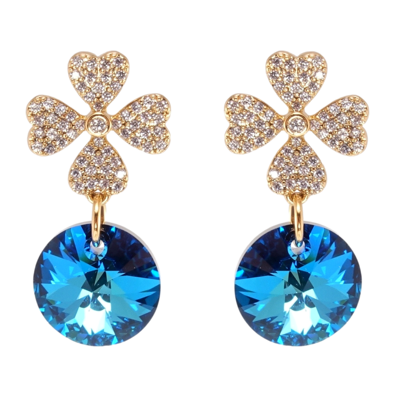 Сережки Xuping колір 18K з кристалами Swarovski пусети Квіточки з кристалами Capri Blue фото №2 Сережки Xuping колір 18K з кристалами Swarovski пусети Квіточки з кристалами Capri Blue фото №2